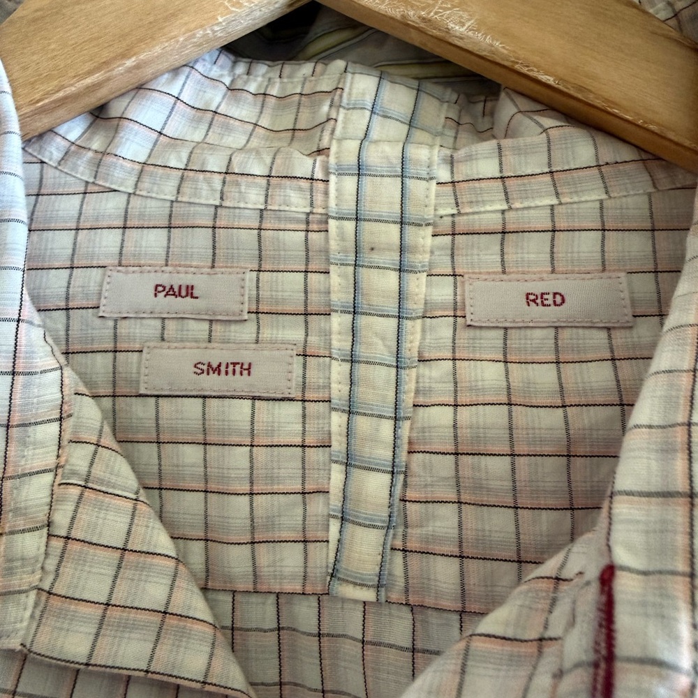 Paul Smith Red Men's Plaid Button-Down Shirt - Cream Base with Red & Blue Checks